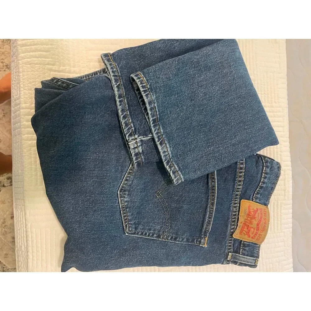 Men 505 Levi Jeans-36x32 Dark Wash Straight Leg